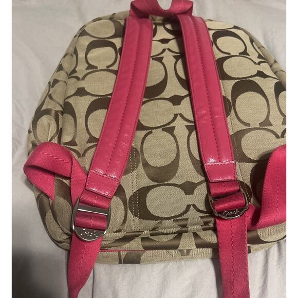 Authentic Coach Signature Poppy Backpack Tan Canvas/Pink Leather Trim F22948 - Picture 7 of 16